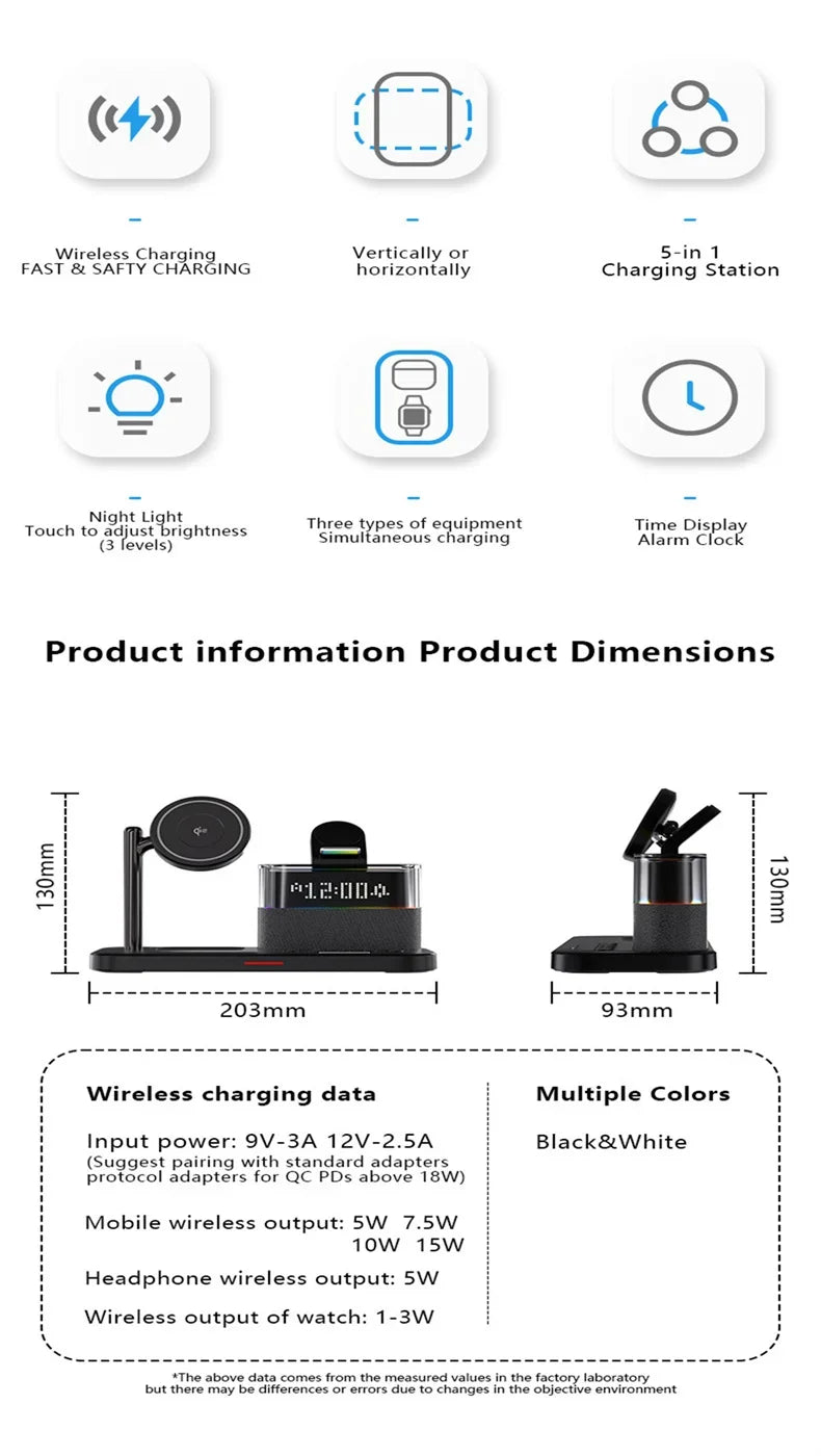 5-in-1 Magnetic Wireless Charger Stand - LED Clock