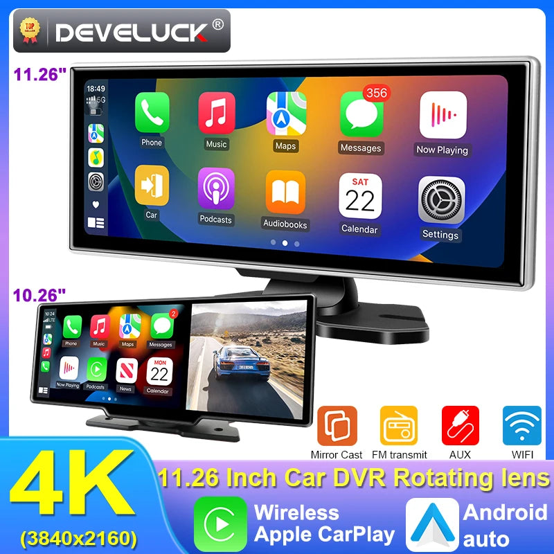 4K Dual-Lens Dash Cam with Wireless CarPlay & Android Auto