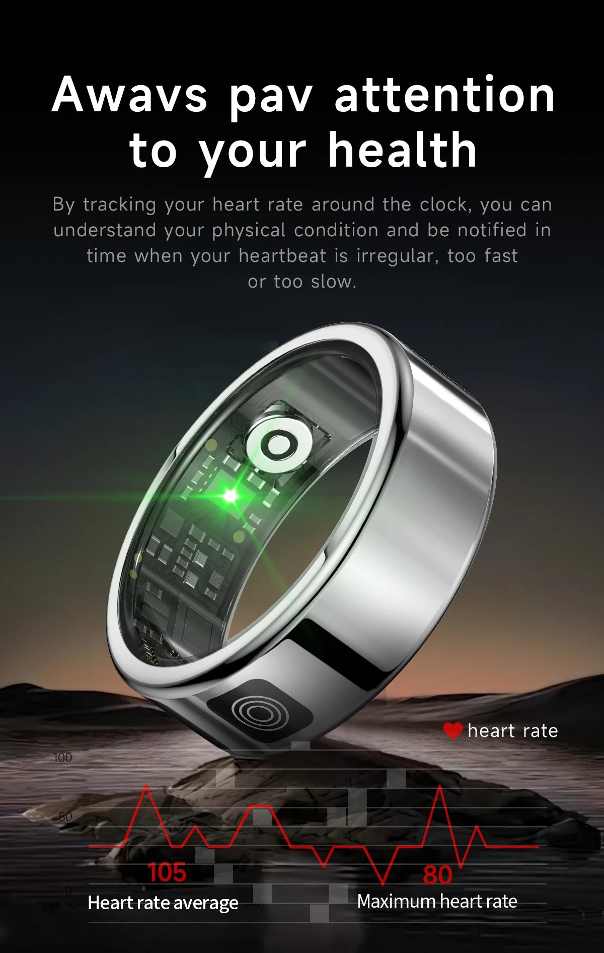 SR08 Smart Ring: Health Monitor with LED Display & 5ATM Waterproof