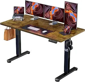 55" Electric Standing Desk - Adjustable Height, Memory Preset, Vintage Brown