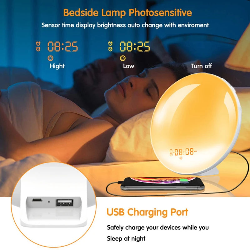 Smart Sunrise Alarm Clock – Dual Alarms, FM Radio, Nightlight & Natural Sounds