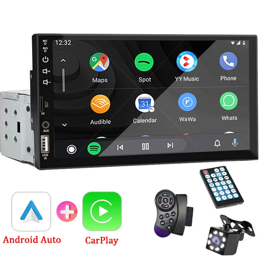 7" 1-Din CarPlay & Android Auto Touchscreen Radio
