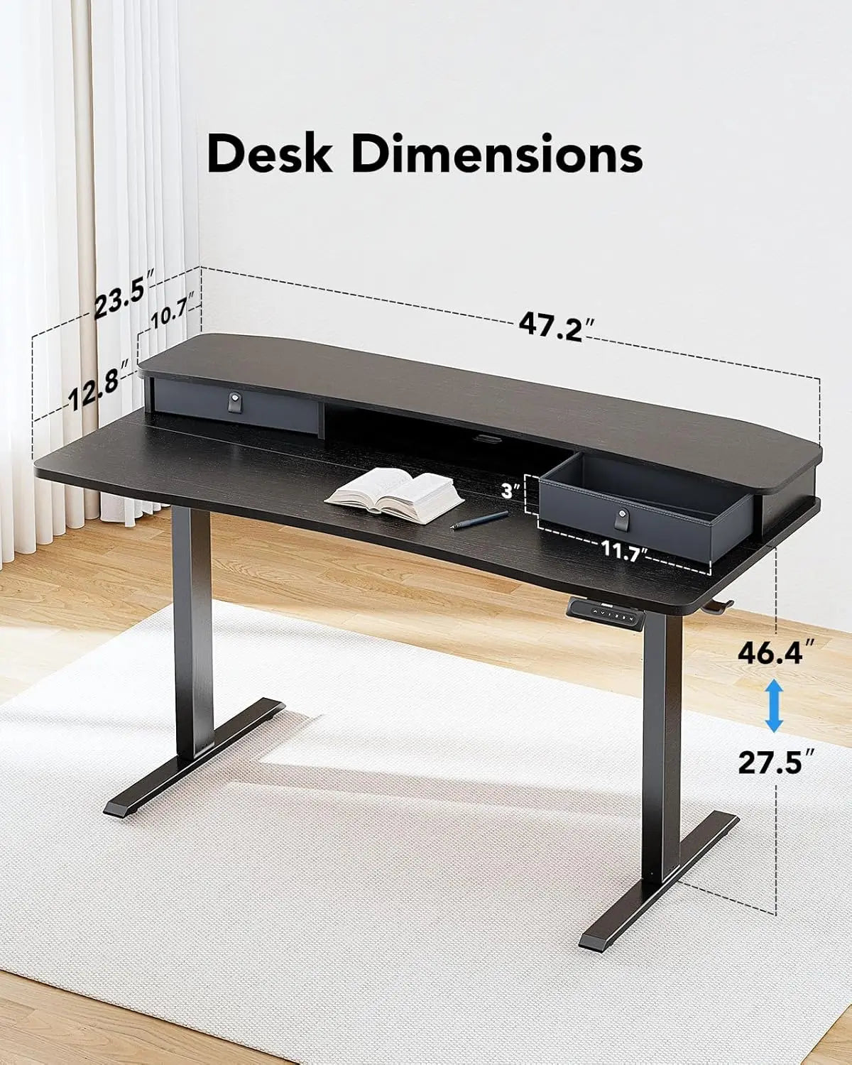 48x24″ Electric Standing Desk w/ Drawers & C-Clamp Mount – Height Adjustable