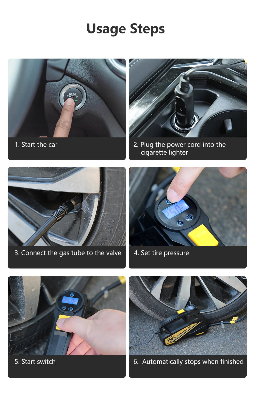 150PSI Corded Car Air Pump – Fast 12V Tire Inflator