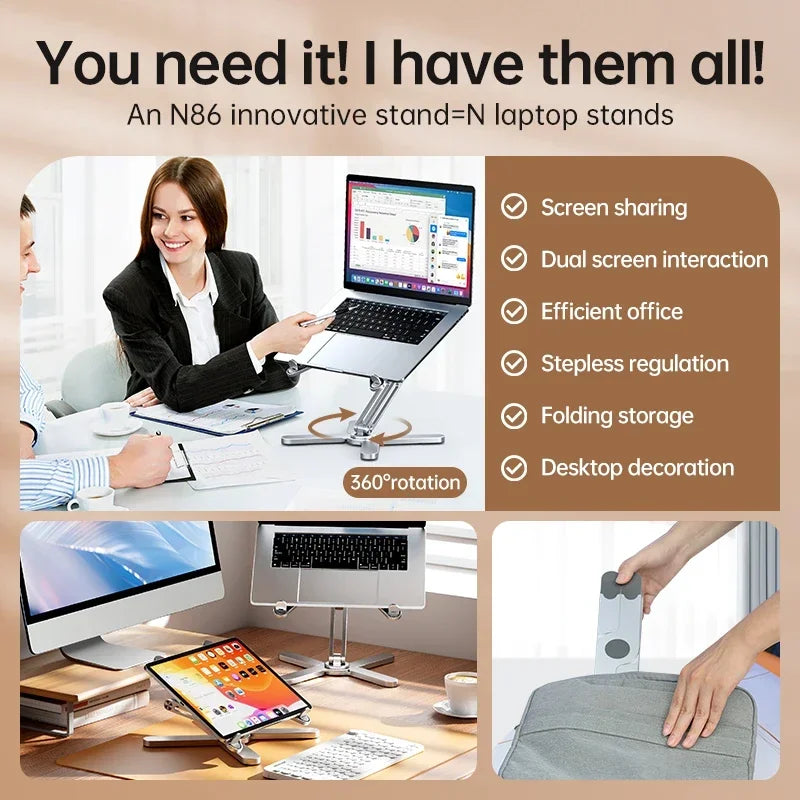 Premium Aluminium Foldable Laptop Stand – 360° Adjustable, Portable & Stable with Cooling Ventilation
