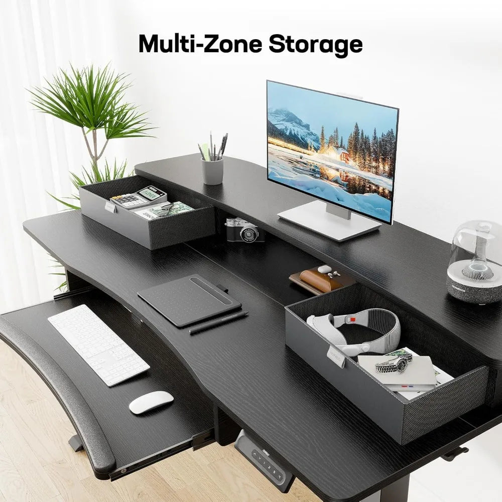 48x26" Electric Standing Desk w/ Drawers & Large Keyboard Tray