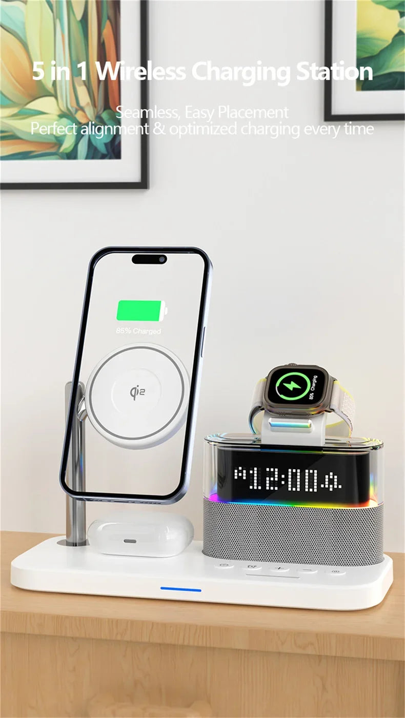 5-in-1 Magnetic Wireless Charger Stand - LED Clock