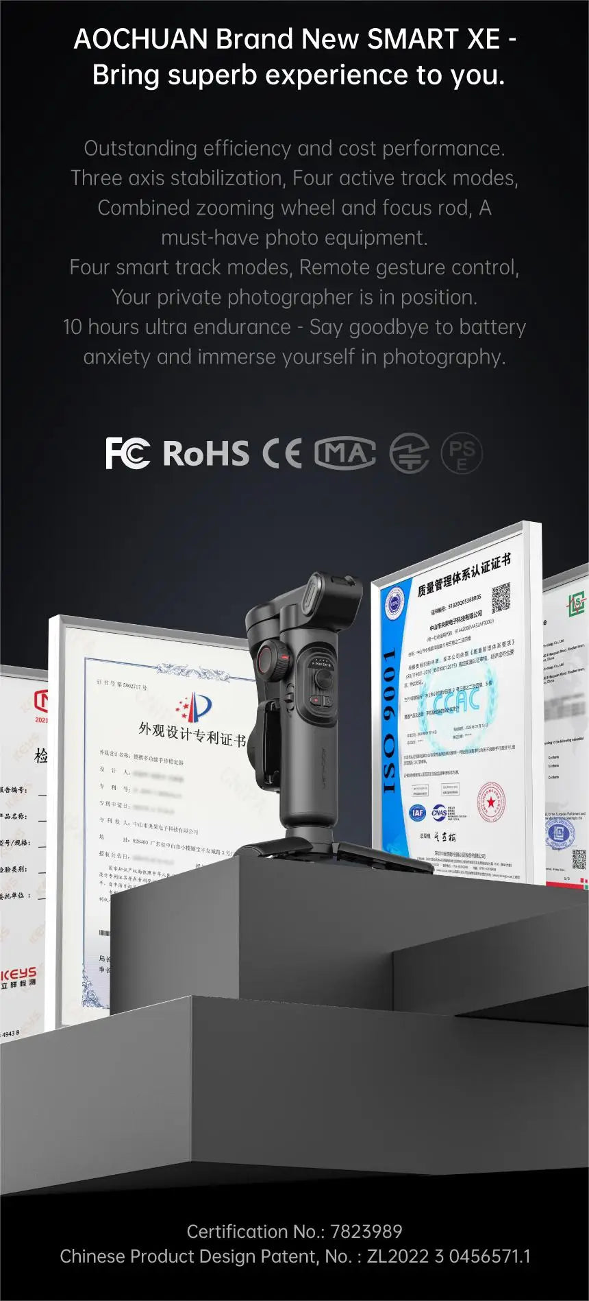 3-Axis Handheld Gimbal Stabilizer for Smartphones with Built-in Fill Light