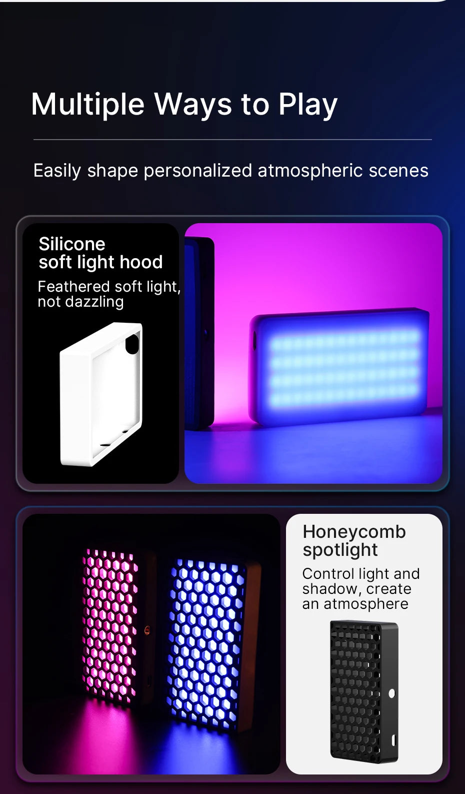 Full Color RGB Video Light (2500K-9000K) - Dimmable LED Photography Lighting