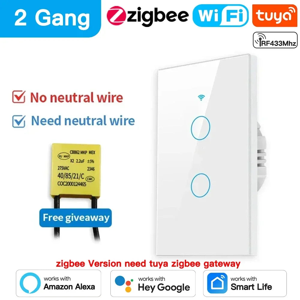 Smart Touch Wall Switch – 1/2/3/4 Gang, WiFi