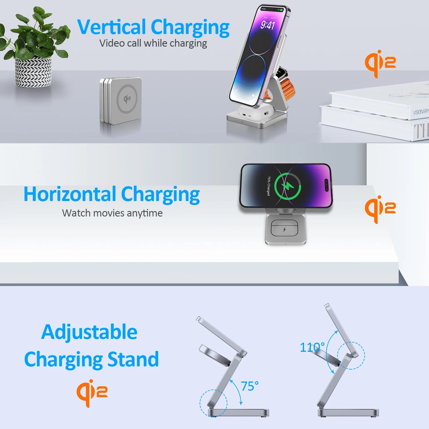 3-in-1 Magnetic Wireless Charger – Fast & Foldable