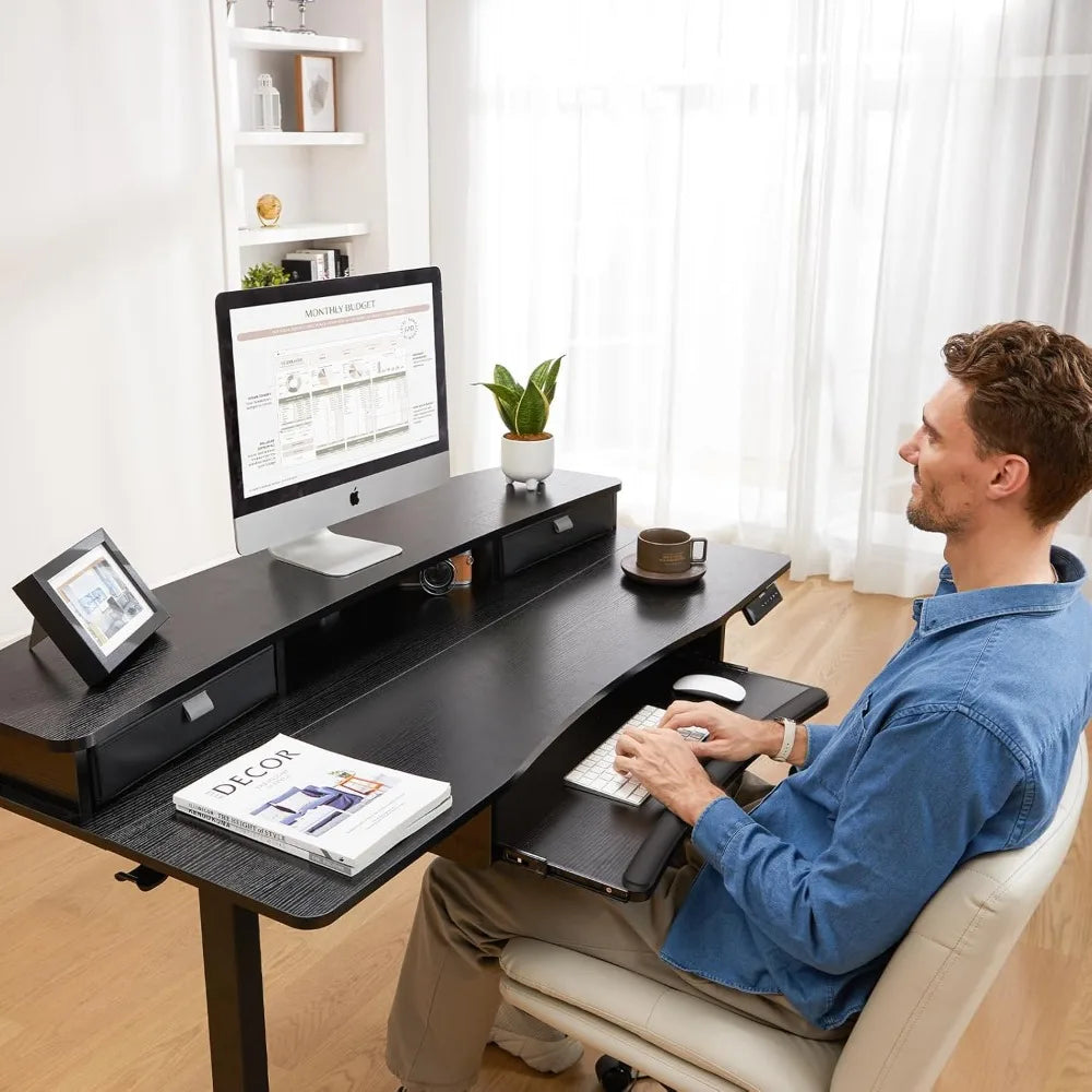 48x26" Electric Standing Desk w/ Drawers & Large Keyboard Tray
