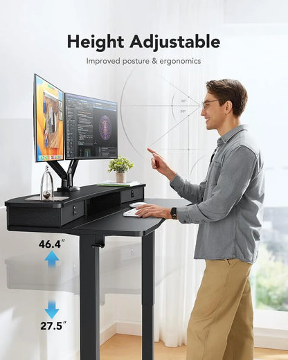 48x24″ Electric Standing Desk w/ Drawers & C-Clamp Mount – Height Adjustable
