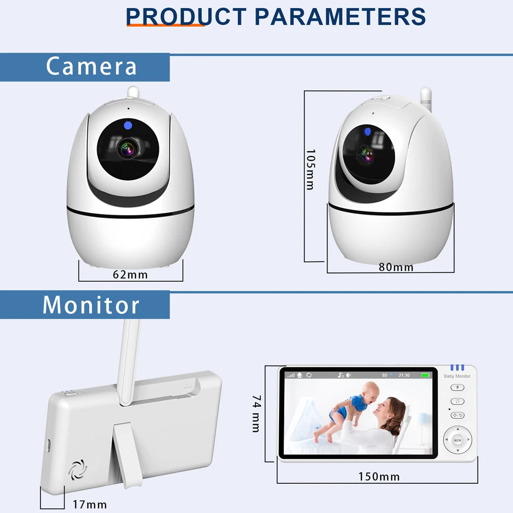 5" Wireless Baby Monitor with Pan-Tilt, Night Vision & 2-Way Audio – Portable & Secure