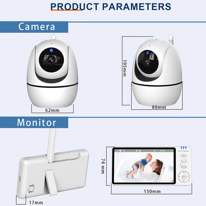 5" Wireless Baby Monitor with Pan-Tilt, Night Vision & 2-Way Audio – Portable & Secure