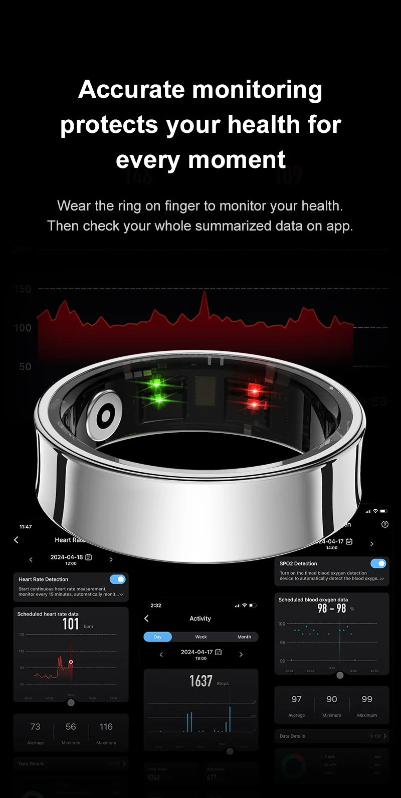 R09 Health Smart Ring – Heart Rate, SpO₂, Temp Tracking, 5ATM Waterproof
