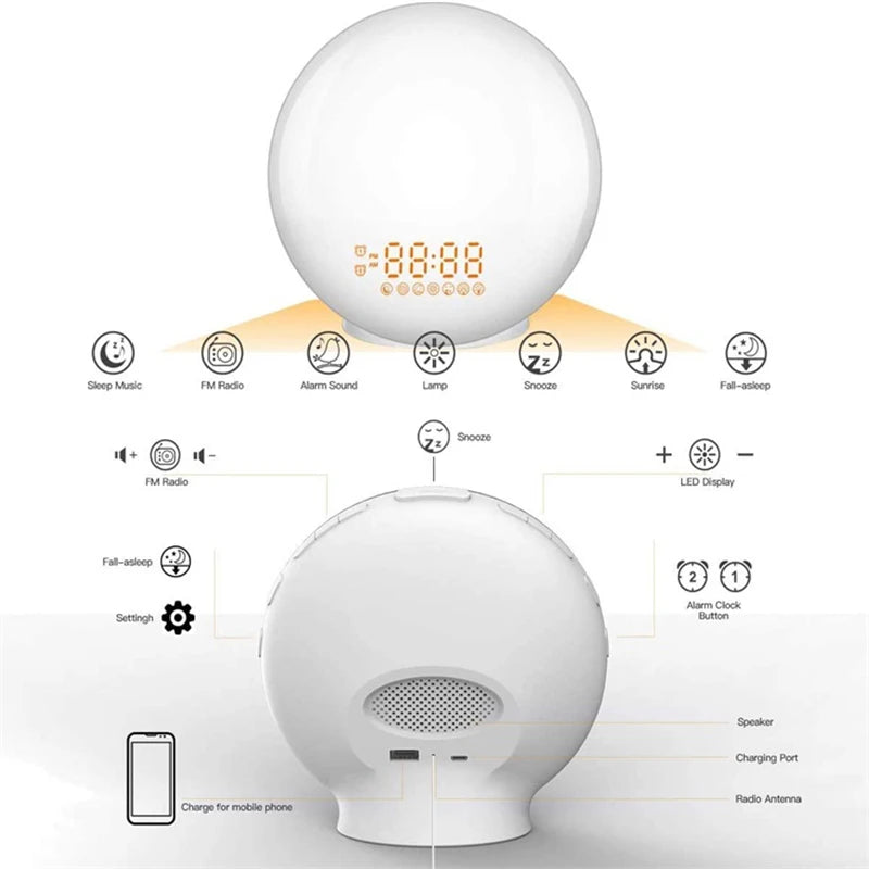 Smart Sunrise Alarm Clock – Dual Alarms, FM Radio, Nightlight & Natural Sounds
