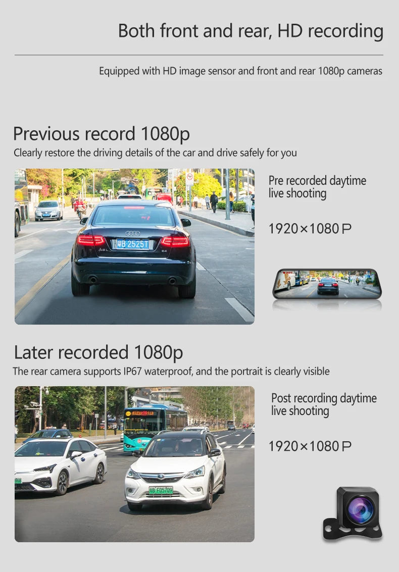 10" Touchscreen Rearview Mirror Dash Cam – Dual Front & Rear Recorder