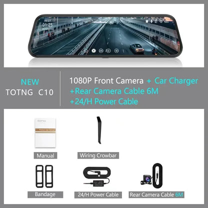 10" Touchscreen Rearview Mirror Dash Cam – Dual Front & Rear Recorder