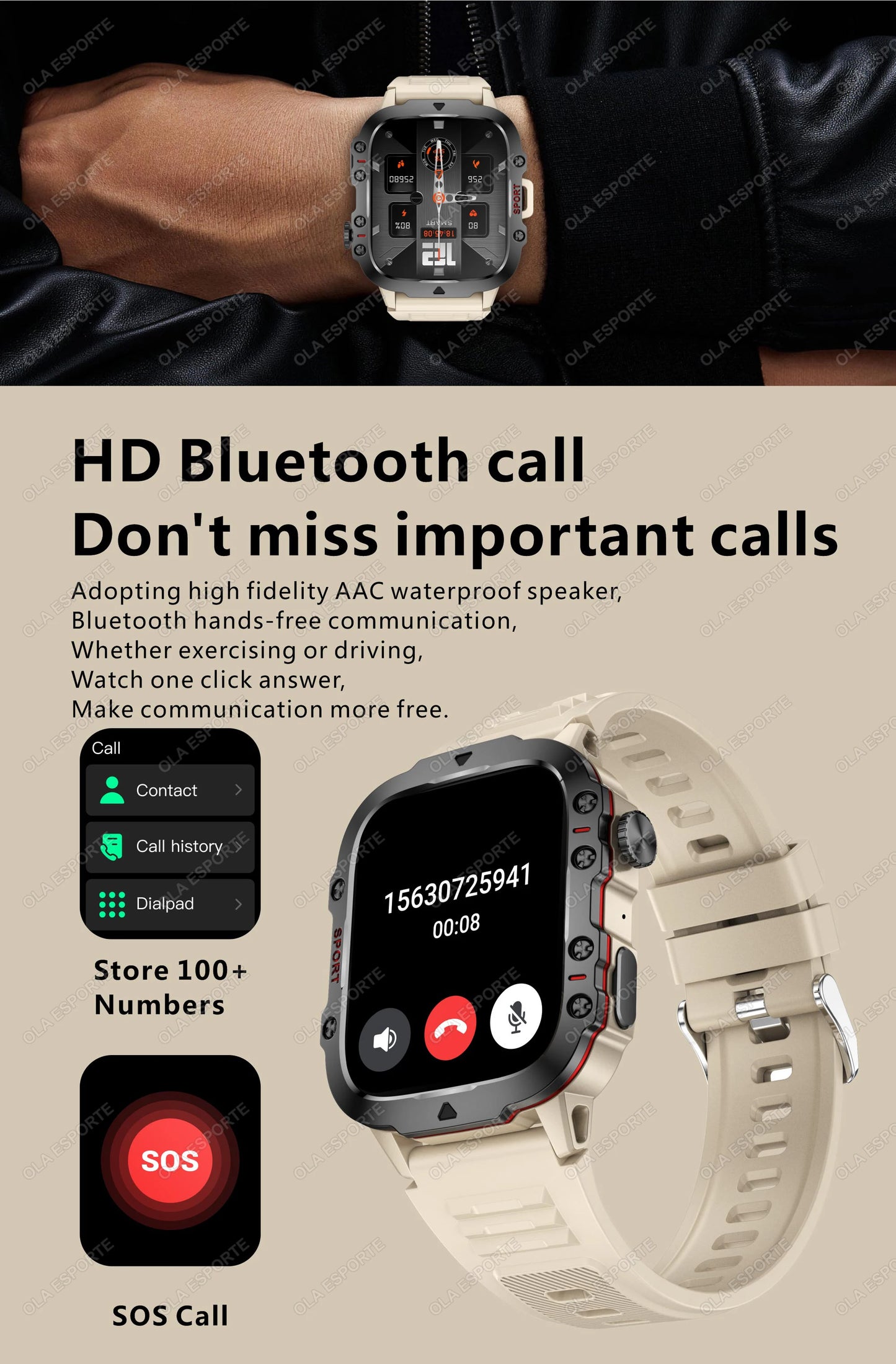 2025 Military Style Smartwatch: GPS, Waterproof, Bluetooth Call