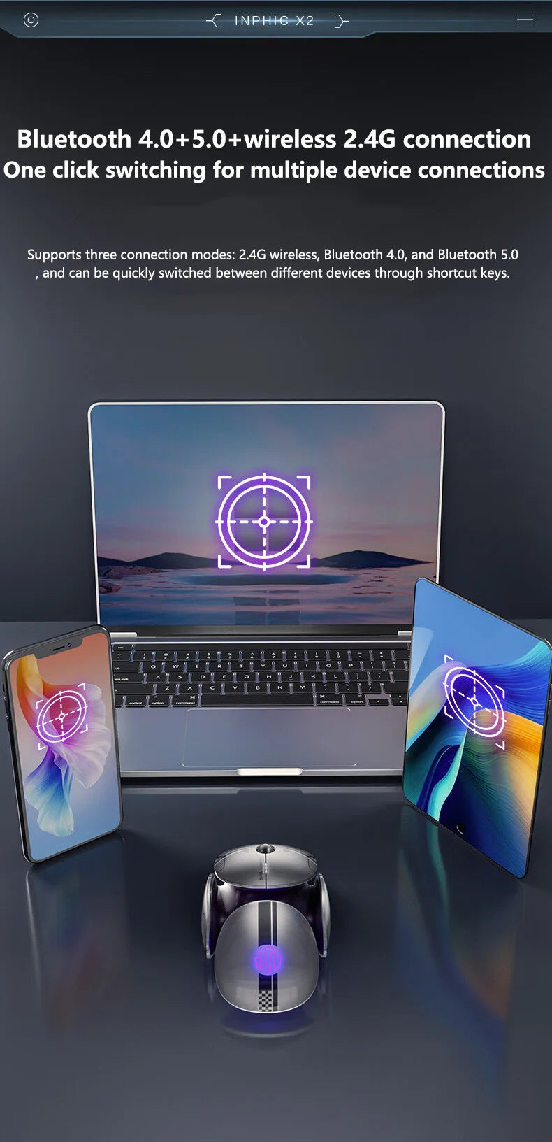 Inphic X2 - Silent Metal Wireless Mouse