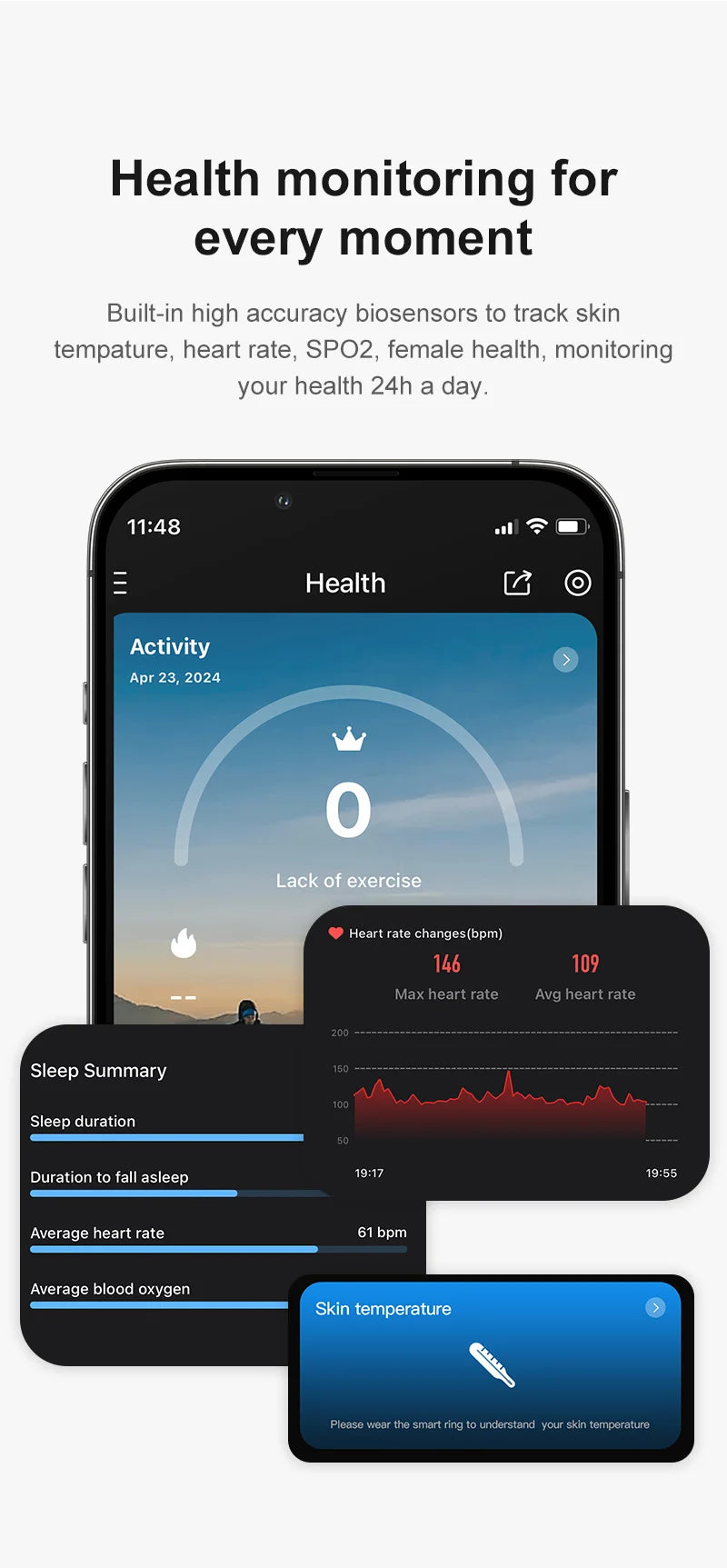 R09 Health Smart Ring – Heart Rate, SpO₂, Temp Tracking, 5ATM Waterproof