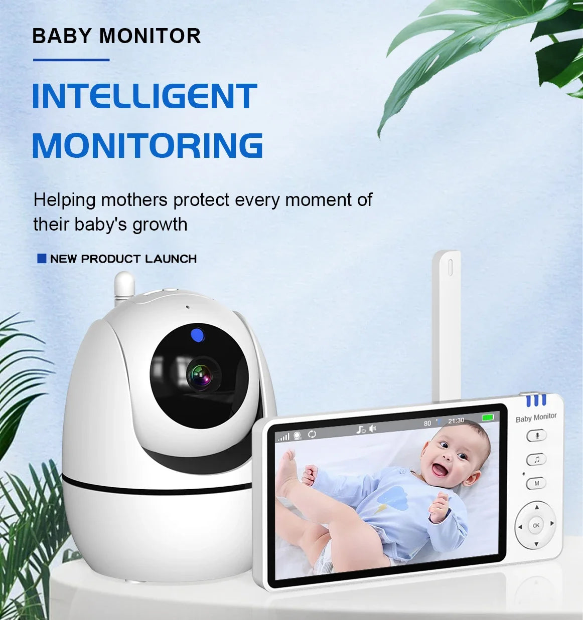 5" Wireless Baby Monitor with Pan-Tilt, Night Vision & 2-Way Audio – Portable & Secure