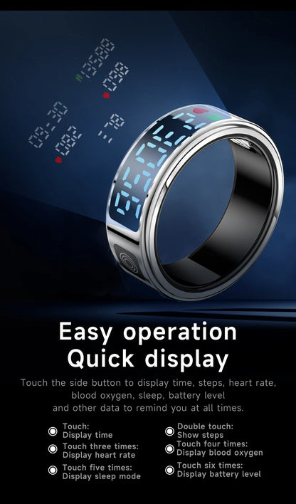SR08 Smart Ring: Health Monitor with LED Display & 5ATM Waterproof