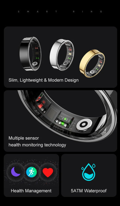 R09 Health Smart Ring – Heart Rate, SpO₂, Temp Tracking, 5ATM Waterproof
