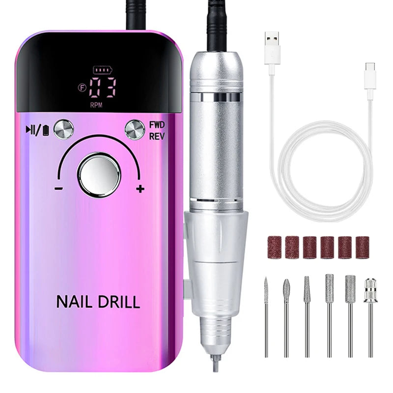 45,000RPM Rechargeable Nail Drill – Ultra-Quiet & Portable Manicure Tool for Salon & Home