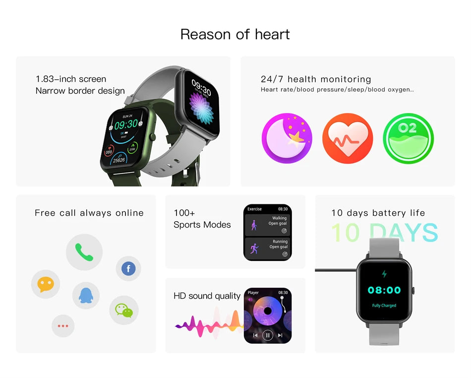 New Smart Watch – Bluetooth Calls, Fitness Tracker, IP68 Waterproof (iOS/Android)