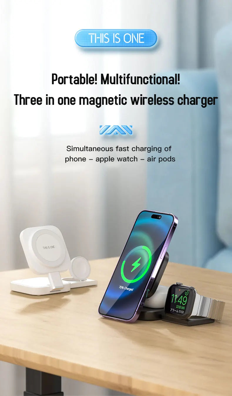 Ultimate 3-in-1 Foldable Magnetic Wireless Charger for Apple Devices