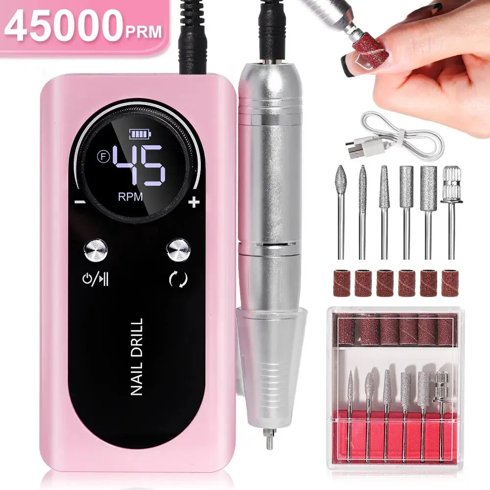 Pro Nail Drill – 45K RPM, Ultra-Quiet & Cordless for Flawless Manicures