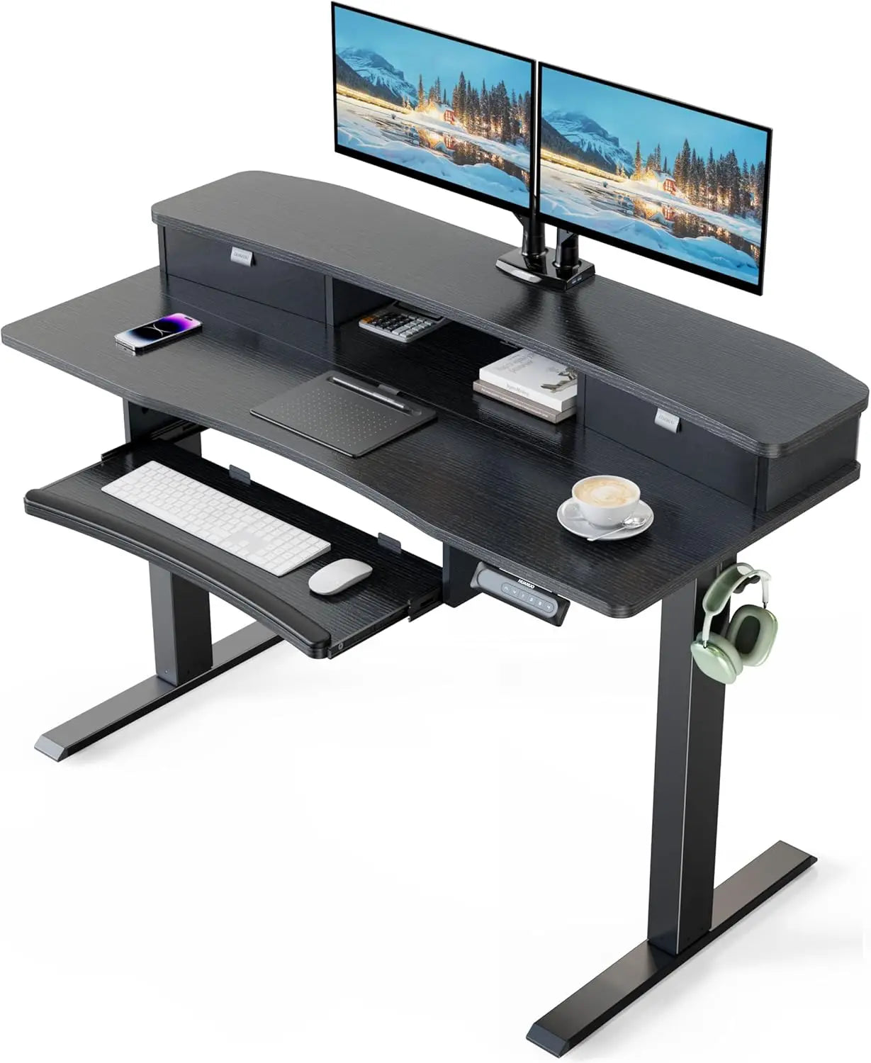 48x26" Electric Standing Desk w/ Drawers & Large Keyboard Tray