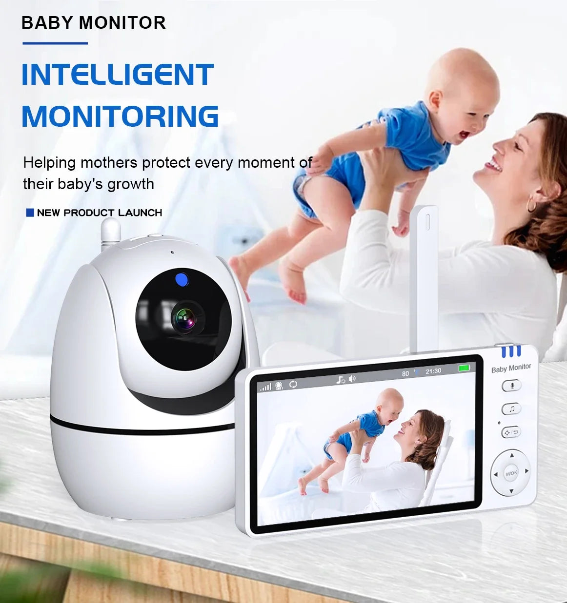 5" Wireless Baby Monitor with Pan-Tilt, Night Vision & 2-Way Audio – Portable & Secure