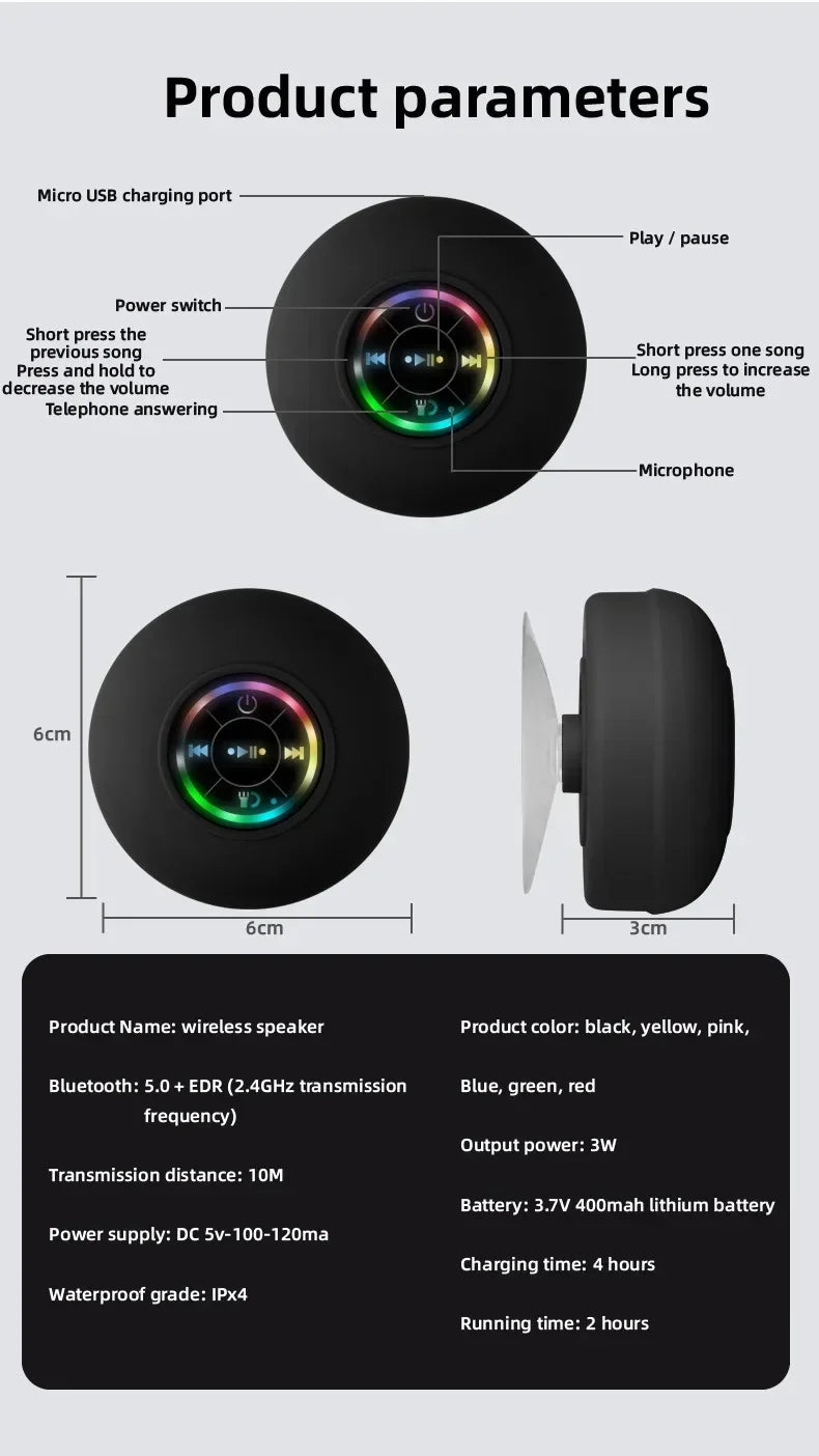 Waterproof Wireless LED Bluetooth Speaker