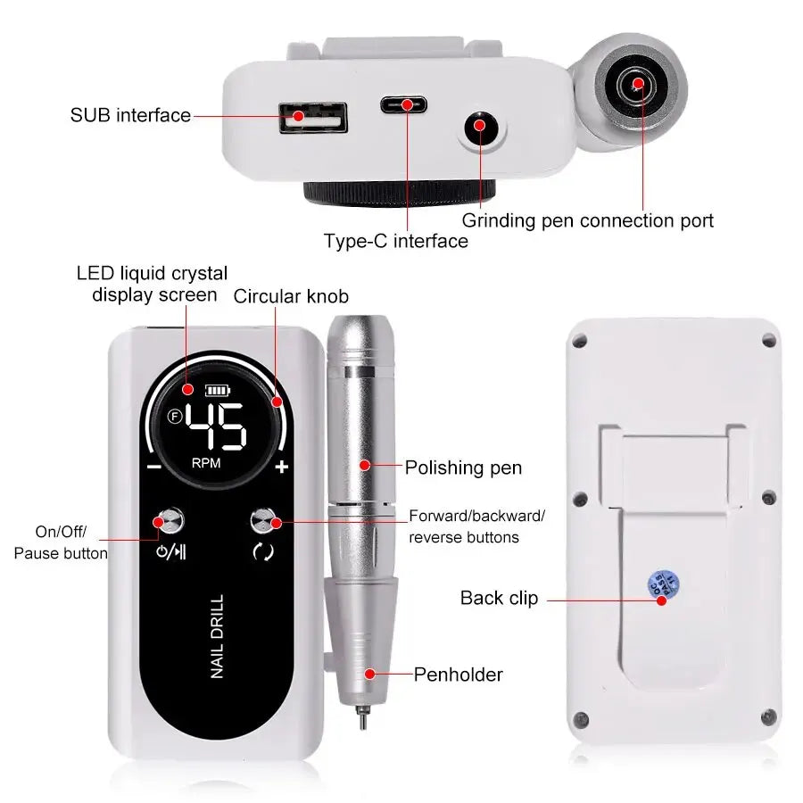 Pro Nail Drill – 45K RPM, Ultra-Quiet & Cordless for Flawless Manicures