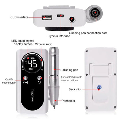 Pro Nail Drill – 45K RPM, Ultra-Quiet & Cordless for Flawless Manicures