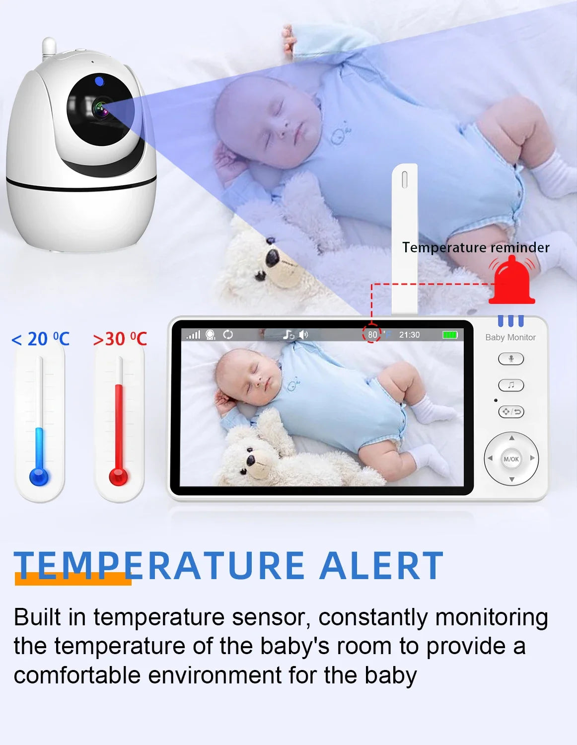 5" Wireless Baby Monitor with Pan-Tilt, Night Vision & 2-Way Audio – Portable & Secure