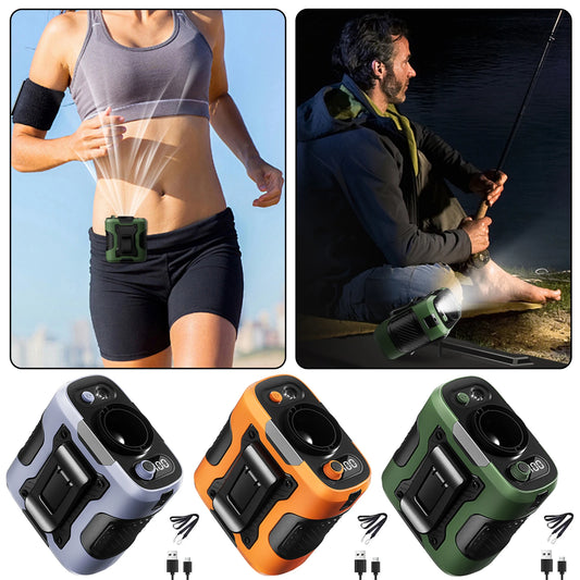 3-in-1 Rechargeable Wearable Fan – LED Light, 6000mAh, 100 Speeds | Perfect for Summer & Work