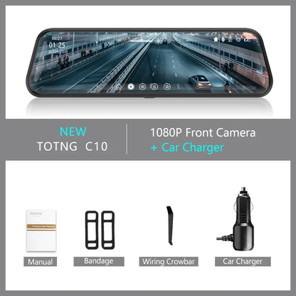 10" Touchscreen Rearview Mirror Dash Cam – Dual Front & Rear Recorder