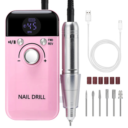 45,000RPM Rechargeable Nail Drill – Ultra-Quiet & Portable Manicure Tool for Salon & Home