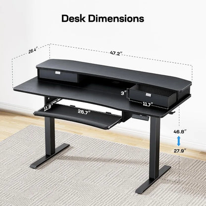 48x26" Electric Standing Desk w/ Drawers & Large Keyboard Tray