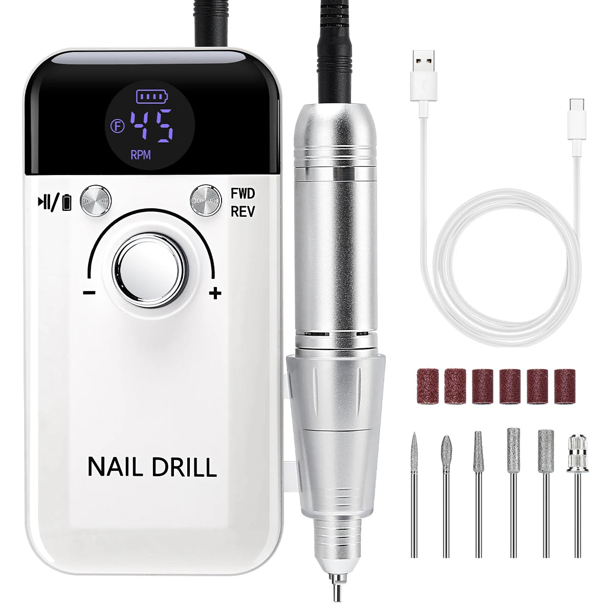 45,000RPM Rechargeable Nail Drill – Ultra-Quiet & Portable Manicure Tool for Salon & Home