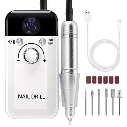 45,000RPM Rechargeable Nail Drill – Ultra-Quiet & Portable Manicure Tool for Salon & Home