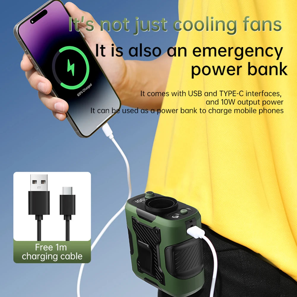 3-in-1 Rechargeable Wearable Fan – LED Light, 6000mAh, 100 Speeds | Perfect for Summer & Work