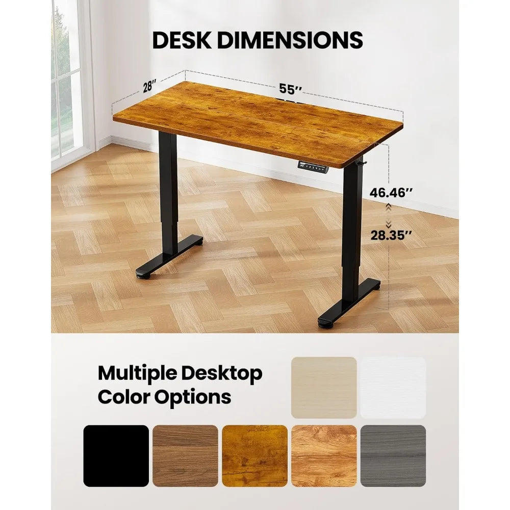 55" Electric Standing Desk - Adjustable Height, Memory Preset, Vintage Brown