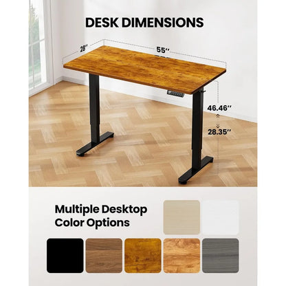 55" Electric Standing Desk - Adjustable Height, Memory Preset, Vintage Brown