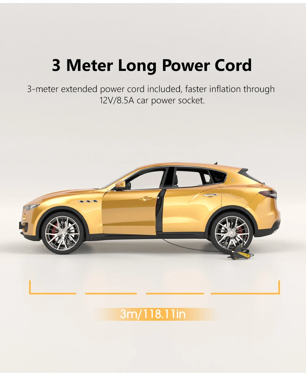 150PSI Corded Car Air Pump – Fast 12V Tire Inflator