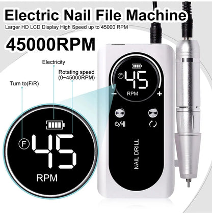 Pro Nail Drill – 45K RPM, Ultra-Quiet & Cordless for Flawless Manicures